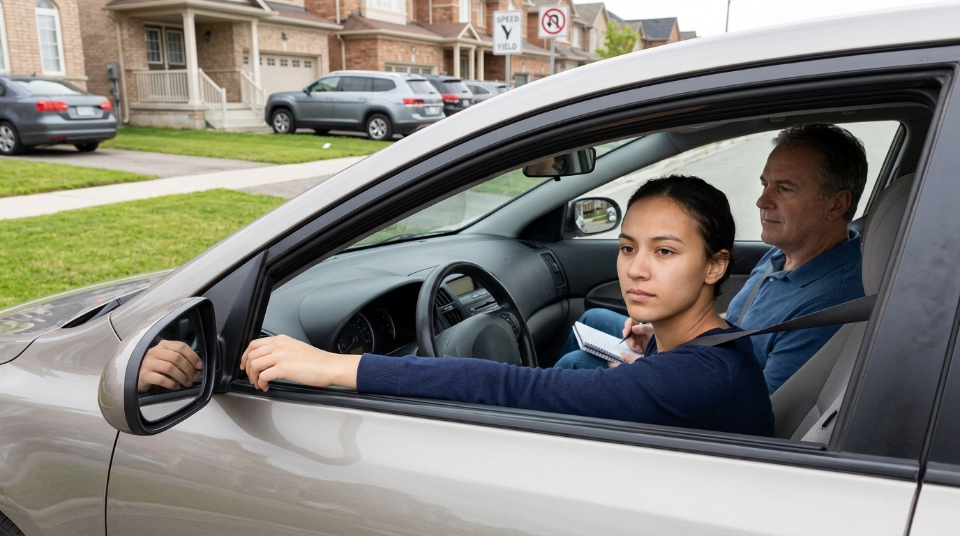 Learner driver practicing on the road in Brampton