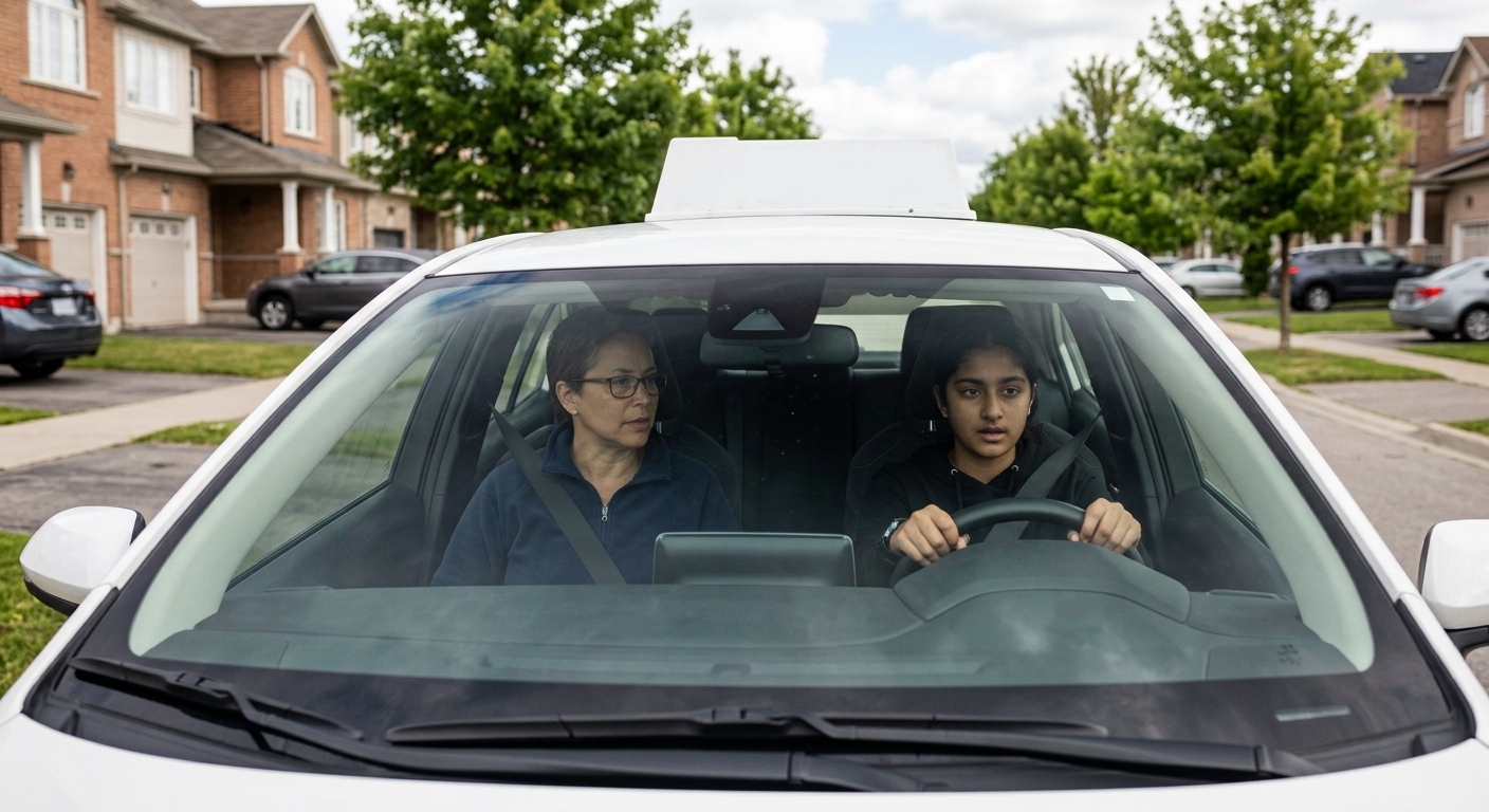 Driving instructor providing a lesson in Brampton