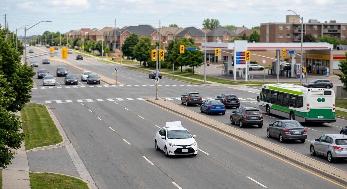 Driving lesson on a busy road in Brampton