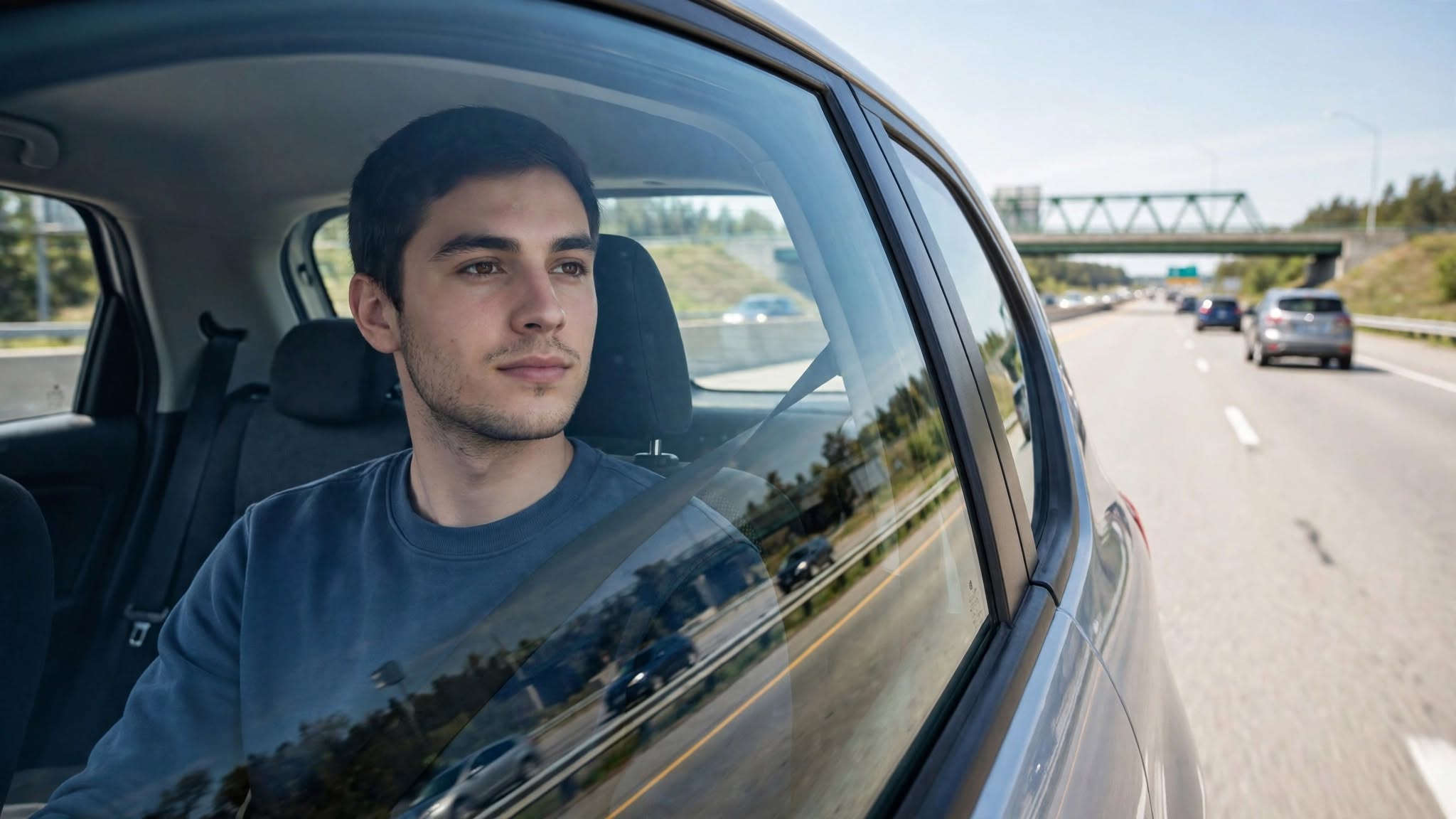 G2 driver driving on a multi-lane Ontario highway during the day